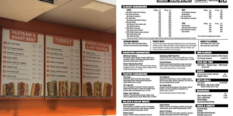 TOGO'S Sandwiches Menu