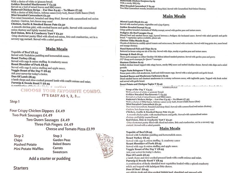 Old Cock Inn Menu