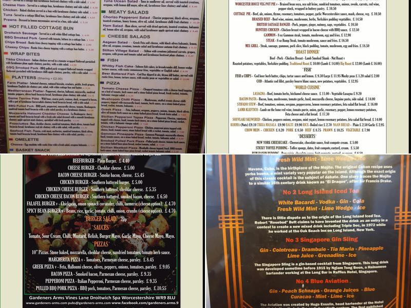 The Gardeners Arms Menu
