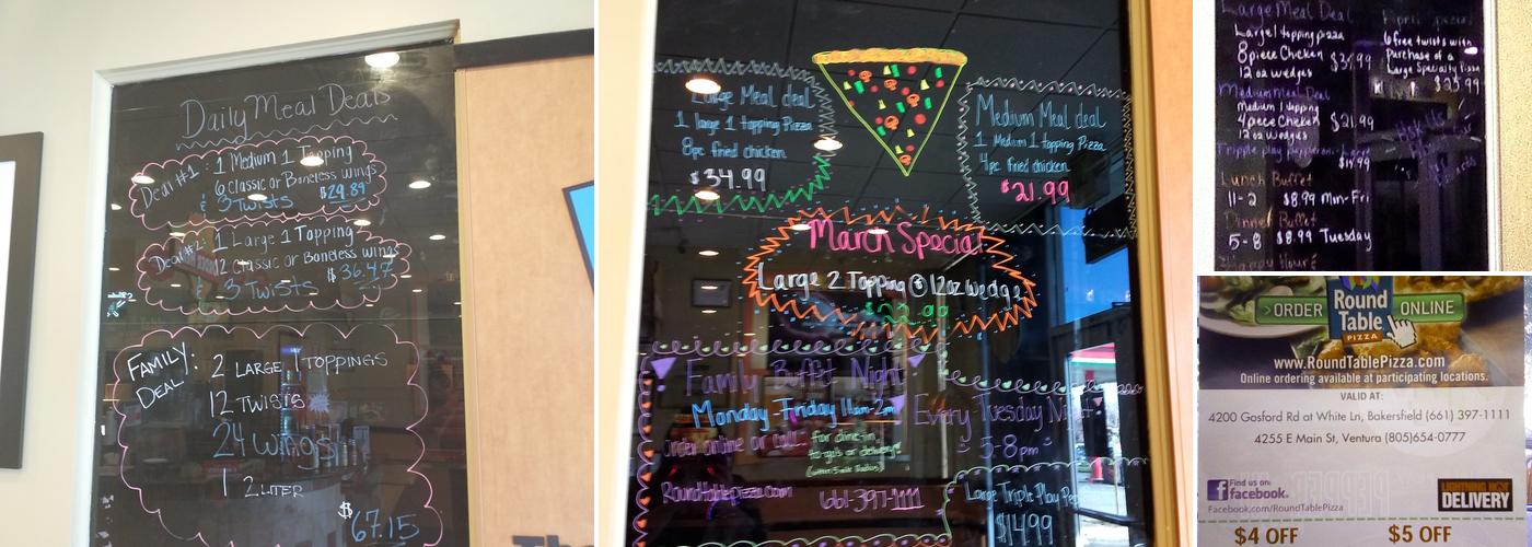 Round Table Pizza Menu