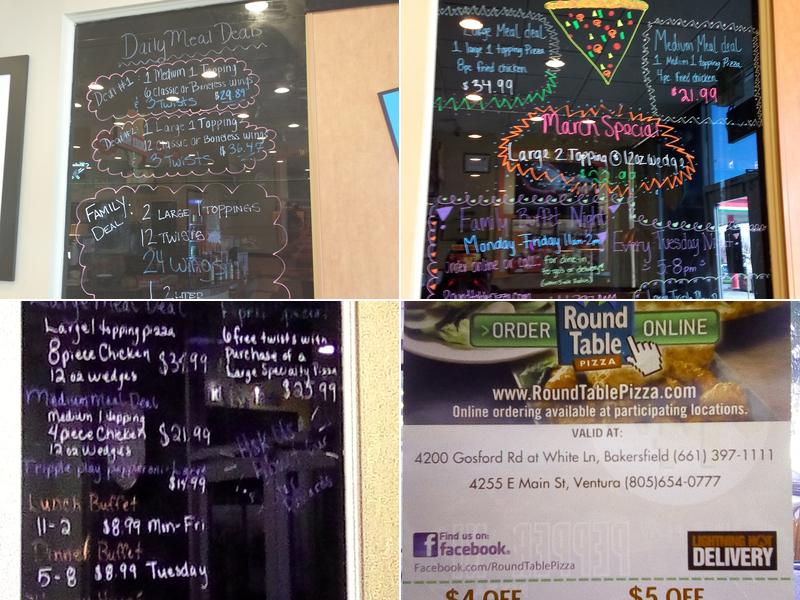 Round Table Pizza Menu