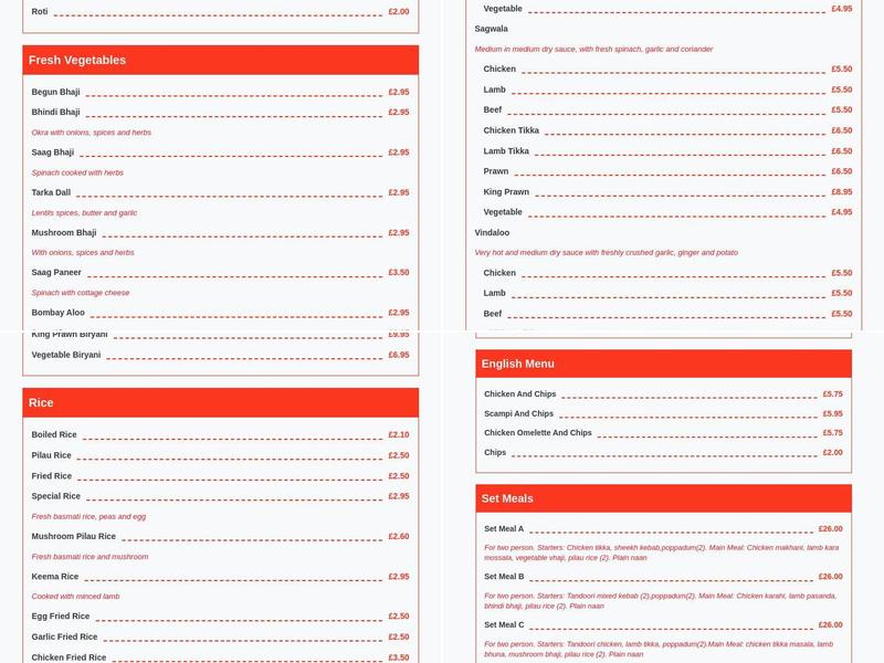 Chillis Takeaway Menu