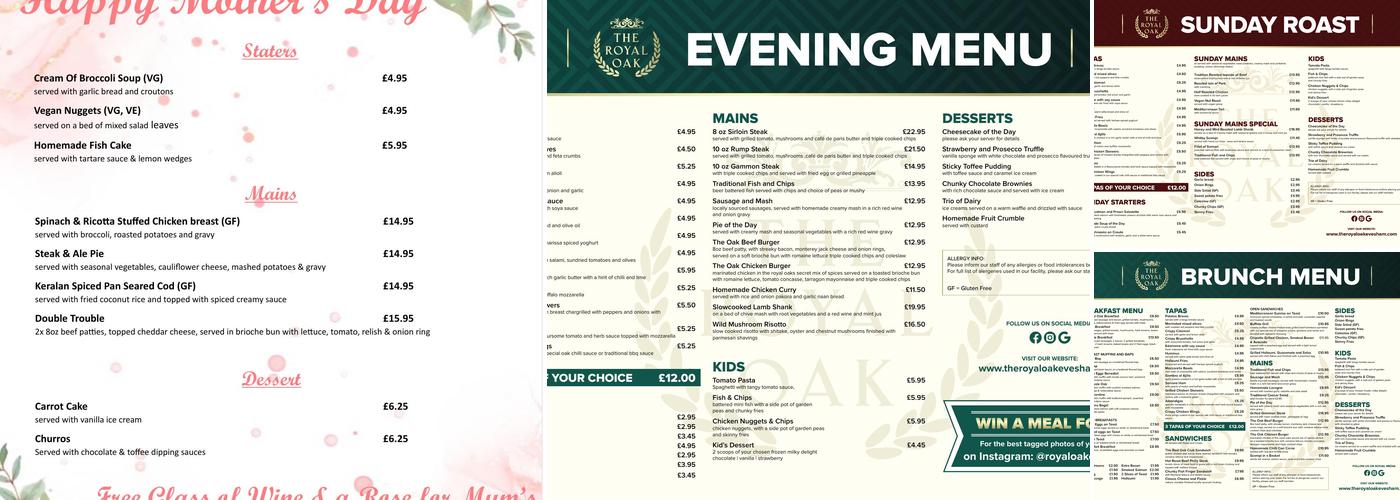 The Royal Oak Menu
