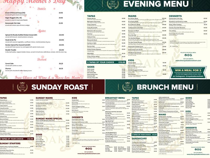 The Royal Oak Menu