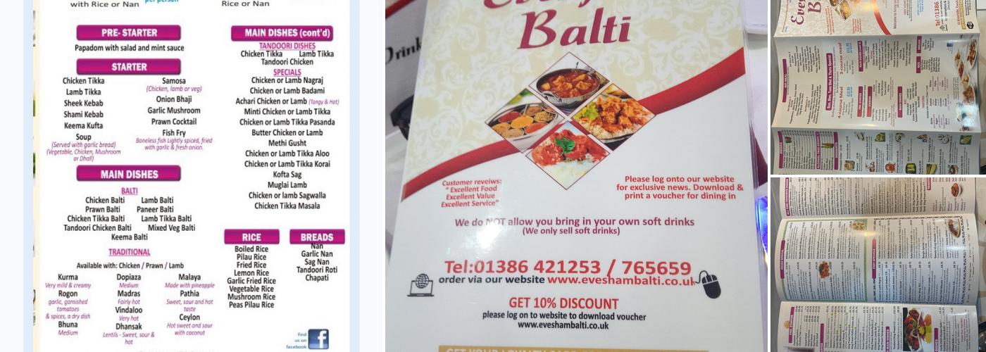 Evesham Balti Menu
