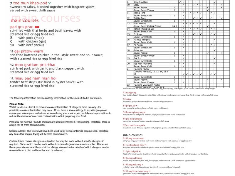 Maekong Thai Menu