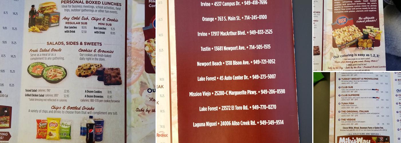 Jersey Mike's Subs Menu