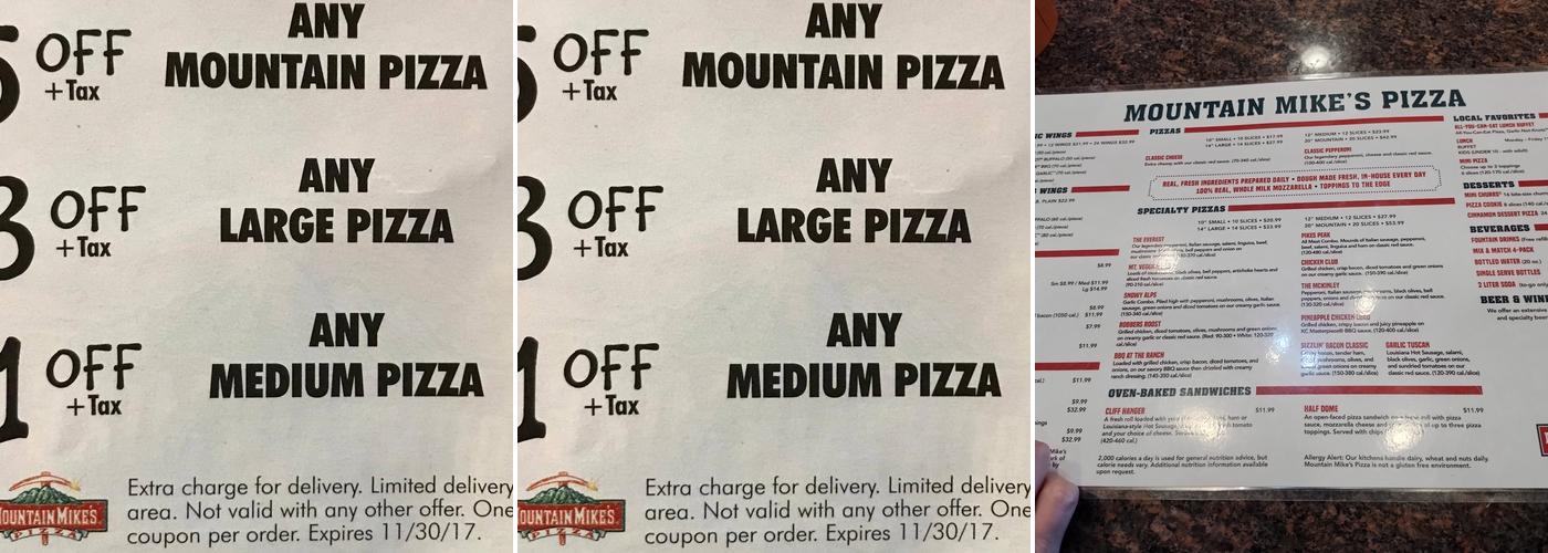 Mountain Mike's Pizza Menu