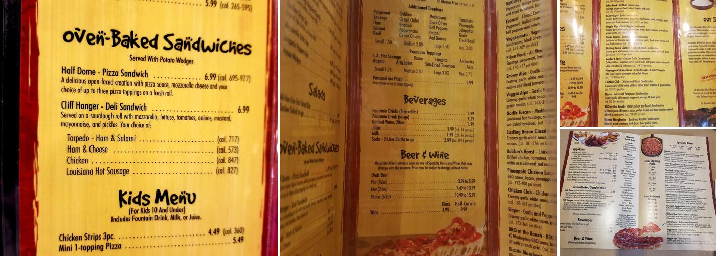 Mountain Mike's Pizza Menu