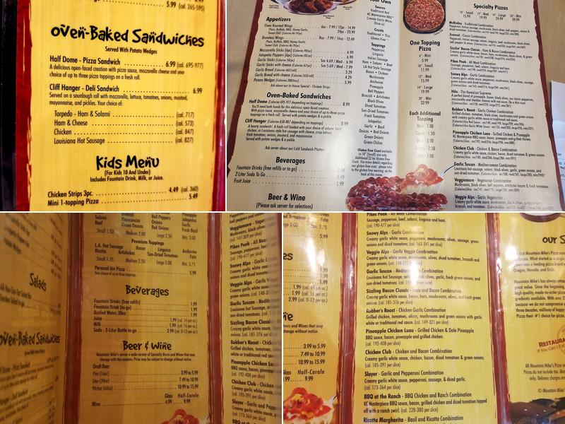 Mountain Mike's Pizza Menu