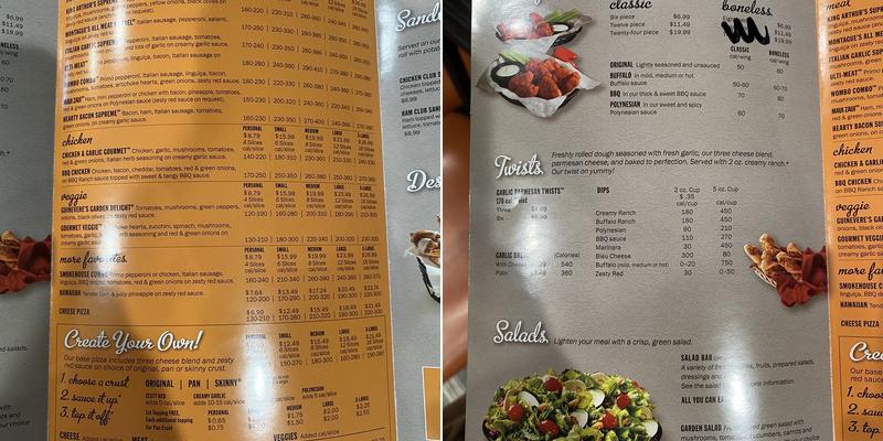 Round Table Pizza Menu
