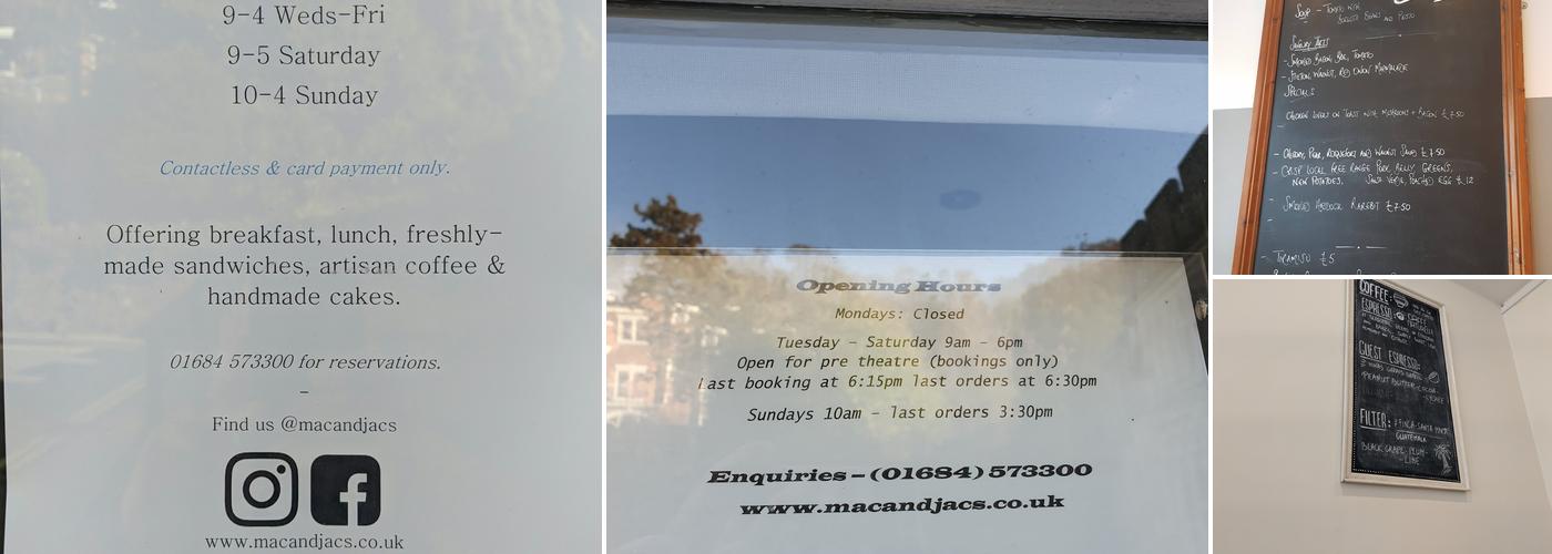 Mac & Jac's Café Malvern Menu