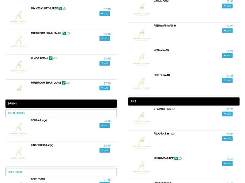 Amesbury Tandoori Restaurant Menu