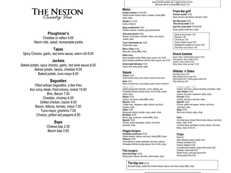 Neston Country Inn Menu