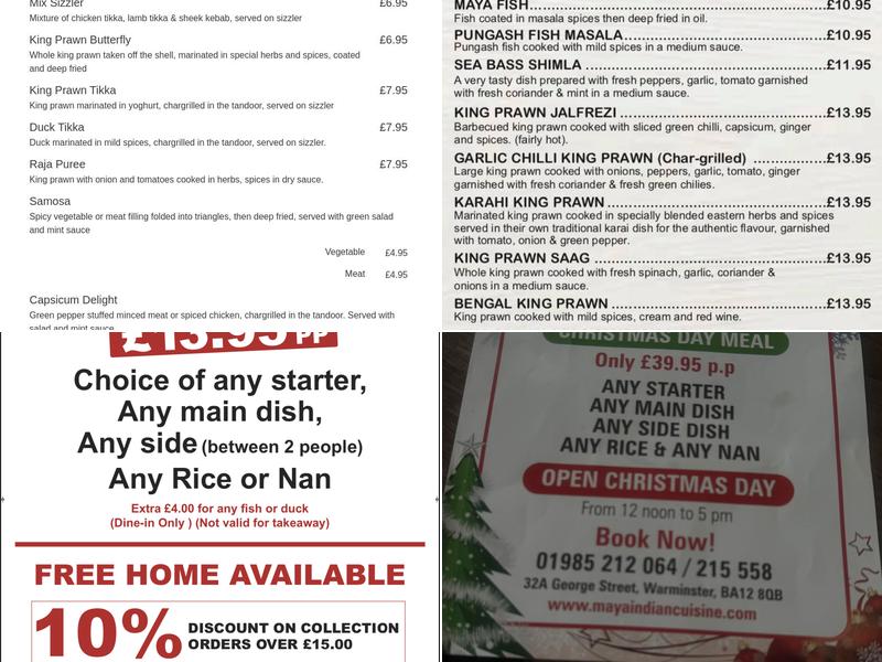 Maya Indian cuisine Menu