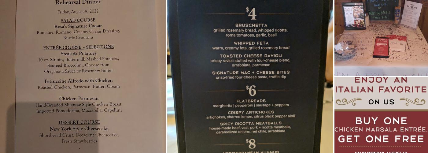 Romano's Macaroni Grill Menu