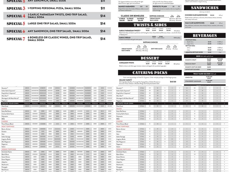 Round Table Pizza Menu