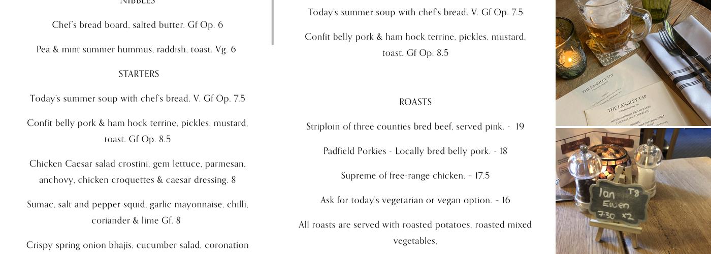 The Langley Tap Menu