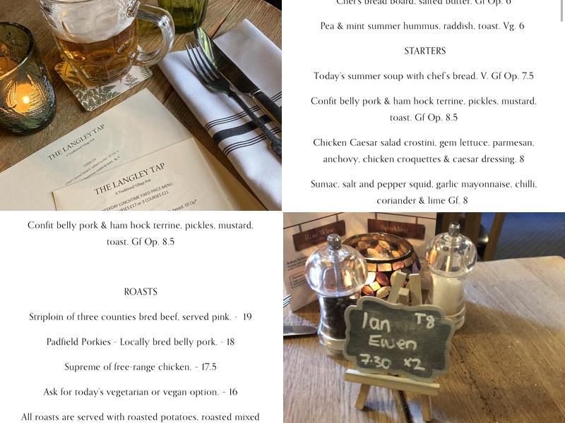 The Langley Tap Menu