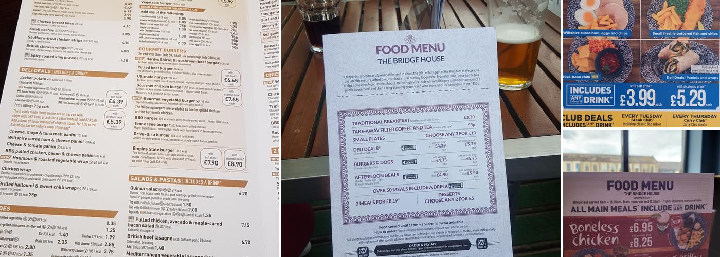 The Bridge House - JD Wetherspoon Menu