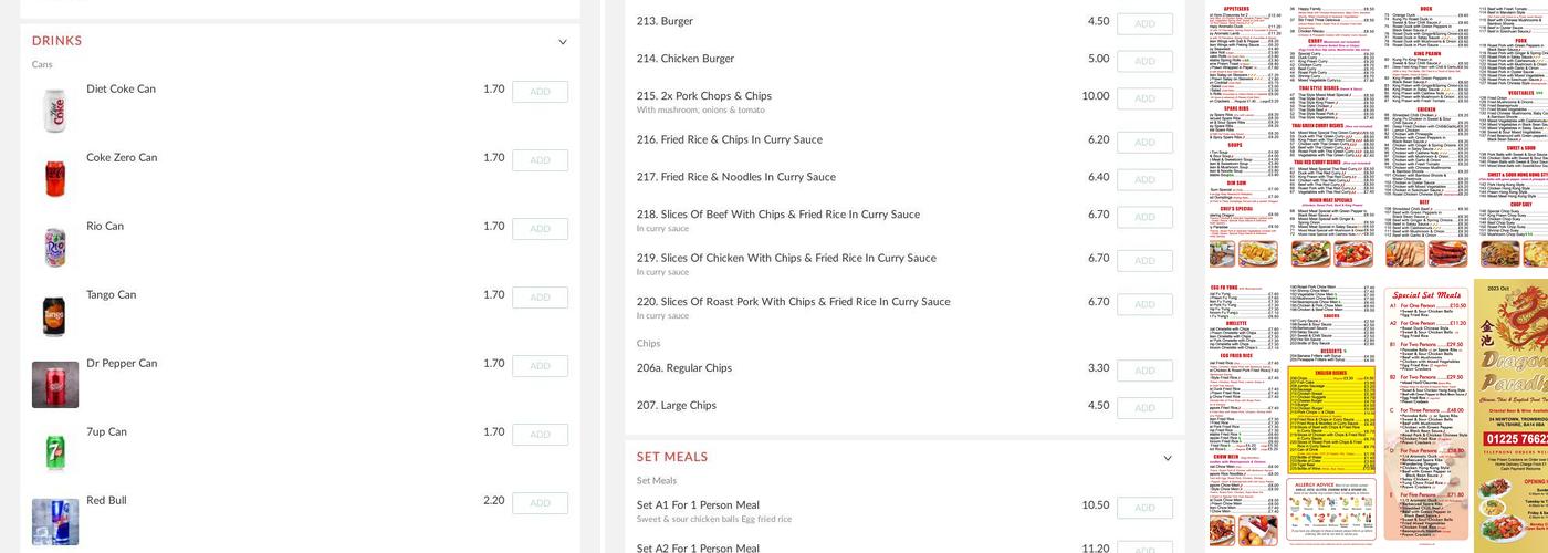 Dragon Paradise Menu