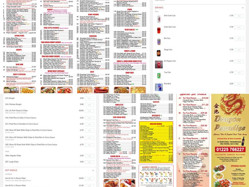 Dragon Paradise Menu