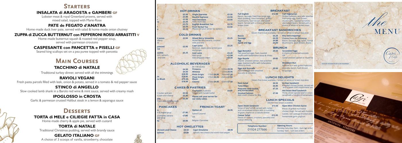 Capri Bistro Horbury Menu