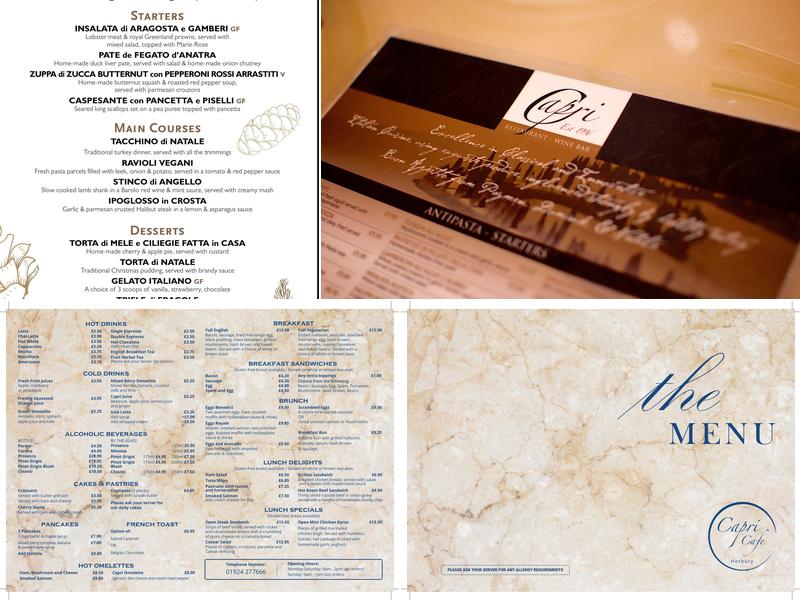 Capri Bistro Horbury Menu