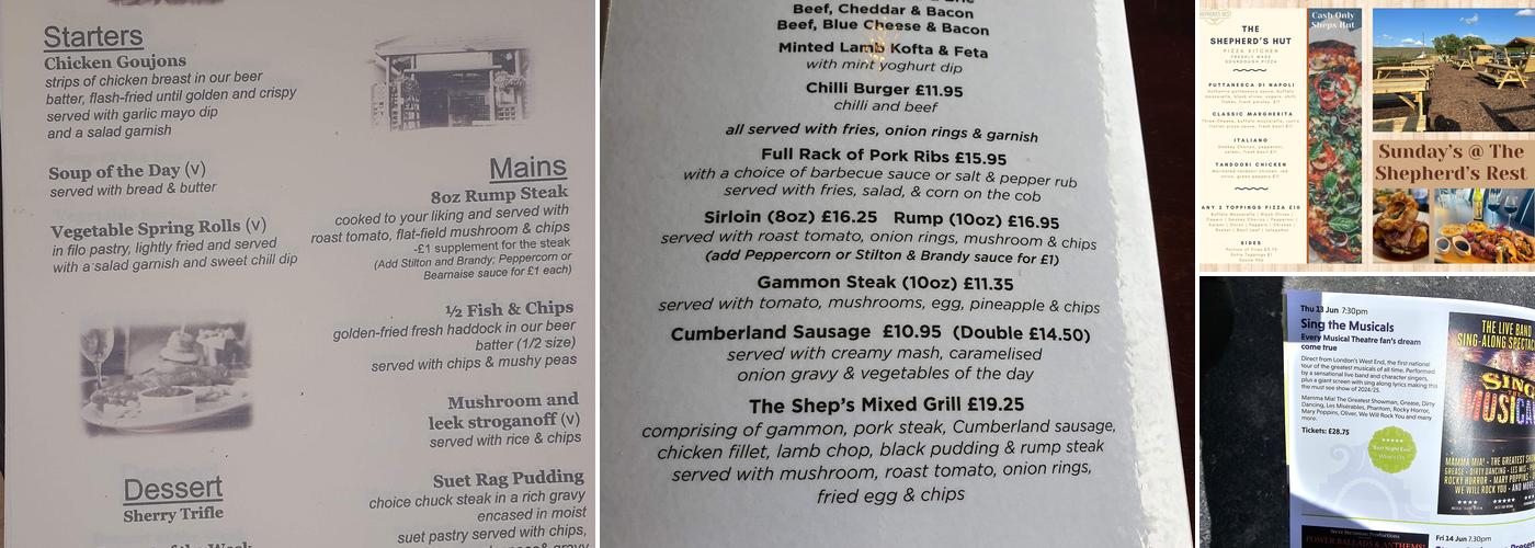 The Shepherd's Rest Inn Menu