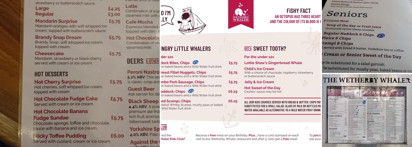 The Wetherby Whaler Menu