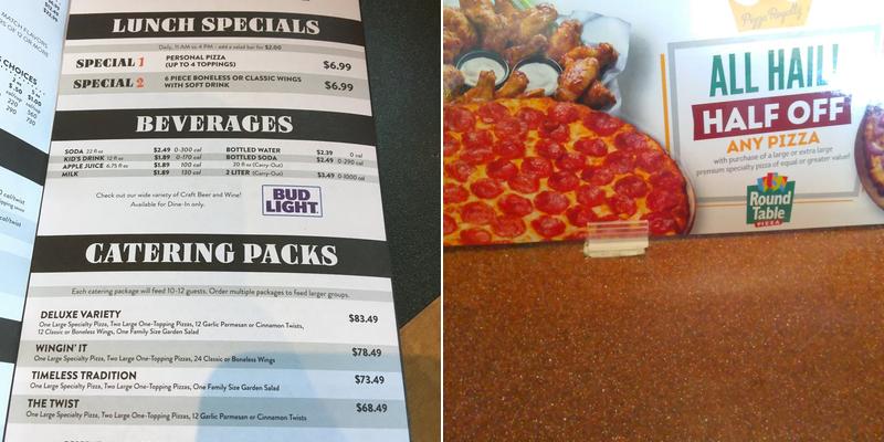 Round Table Pizza Menu