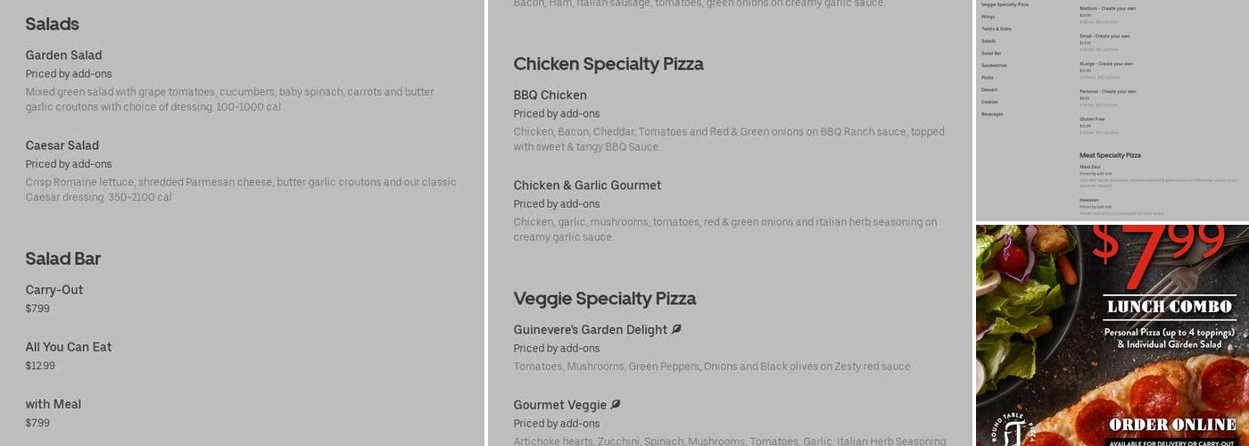 Round Table Pizza Menu