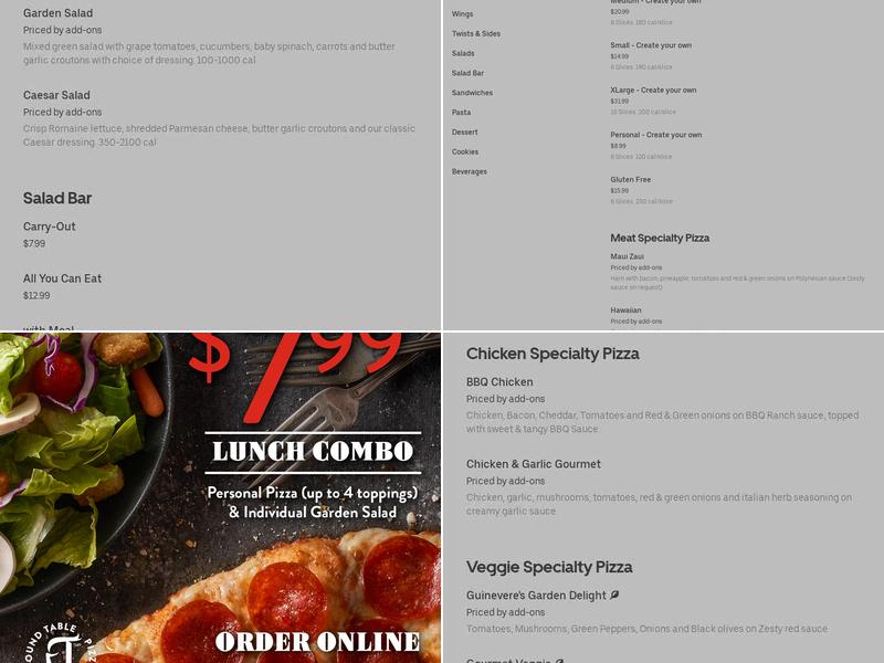 Round Table Pizza Menu