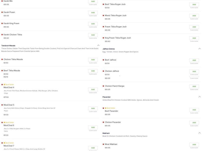 Sultan Balti & Pizza Heaven Menu