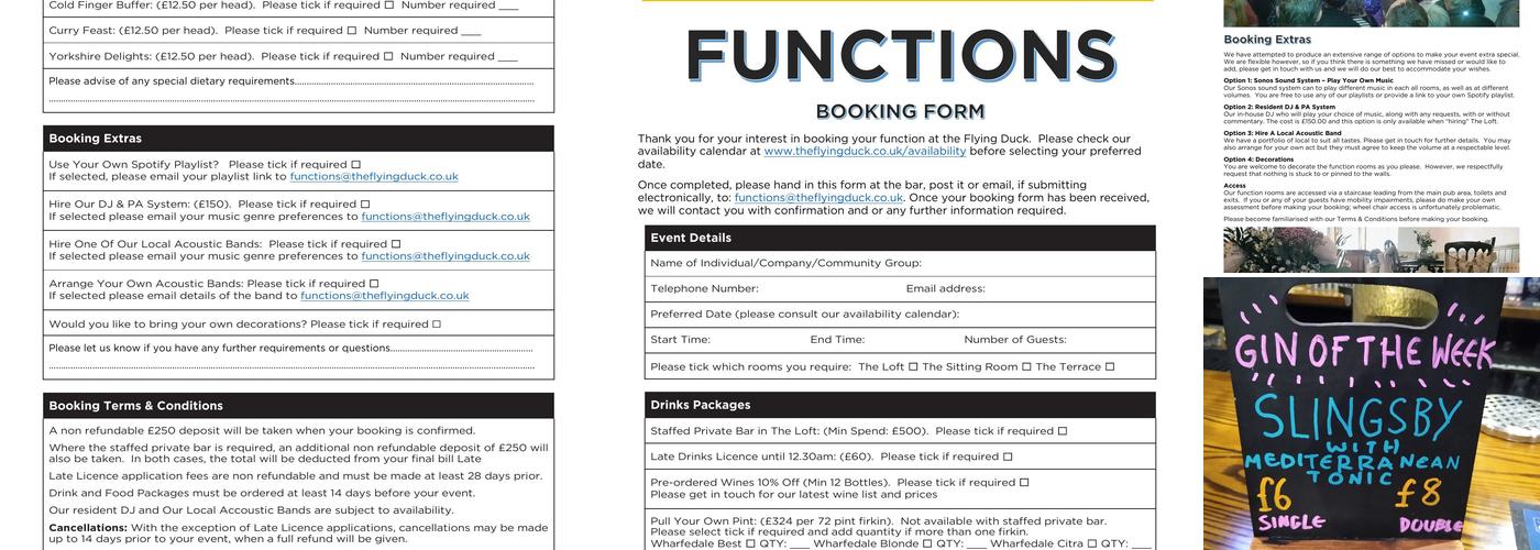 The Flying Duck Ilkley Menu