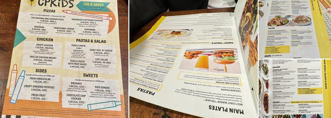 California Pizza Kitchen at San Mateo Menu
