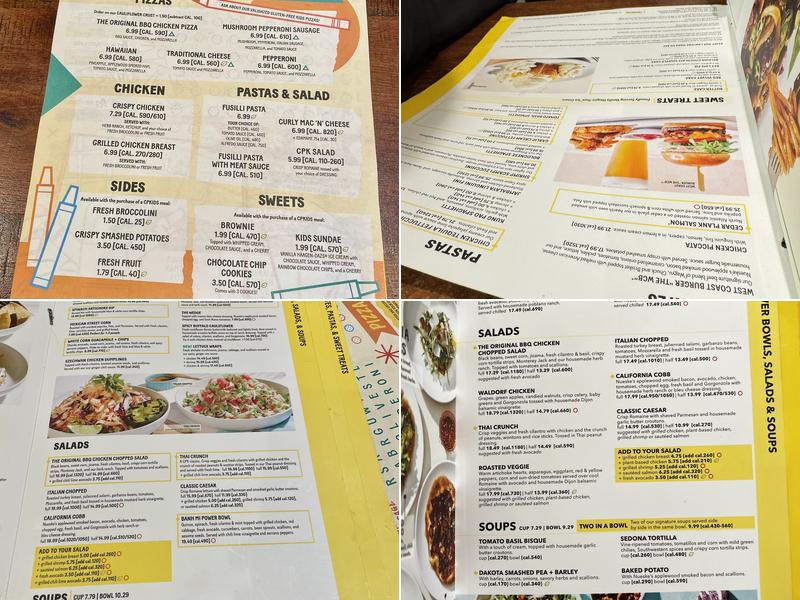 California Pizza Kitchen at San Mateo Menu