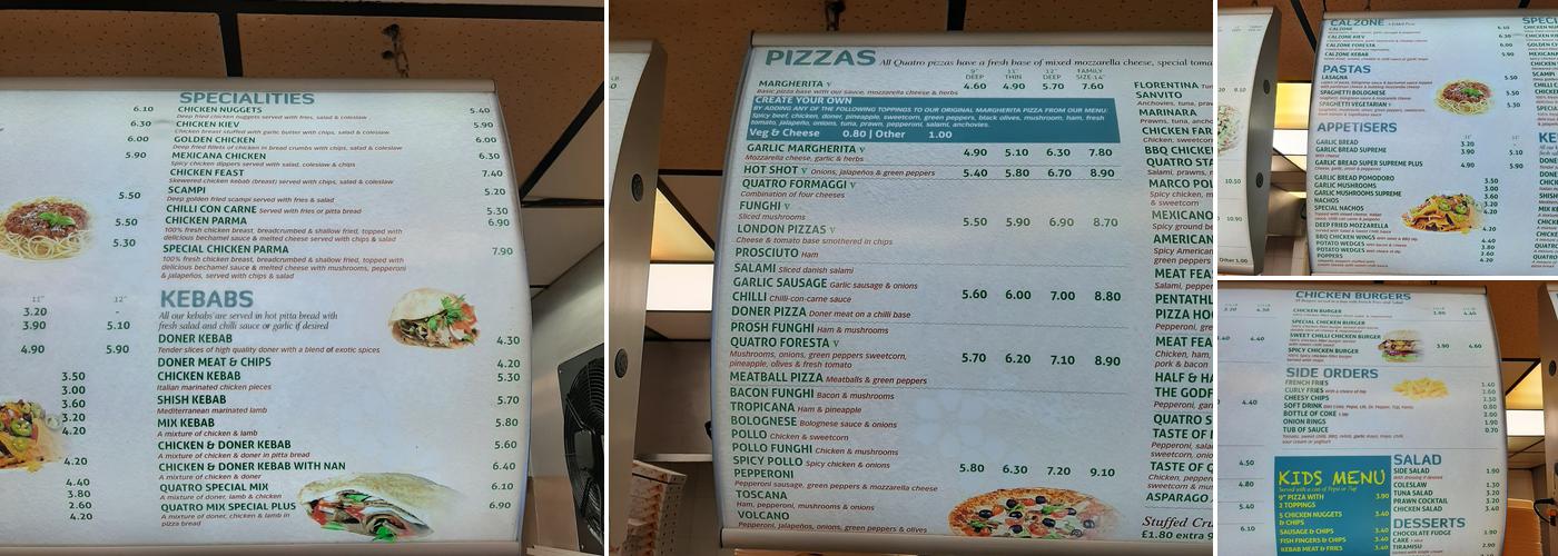 Quatro Pizza Menu