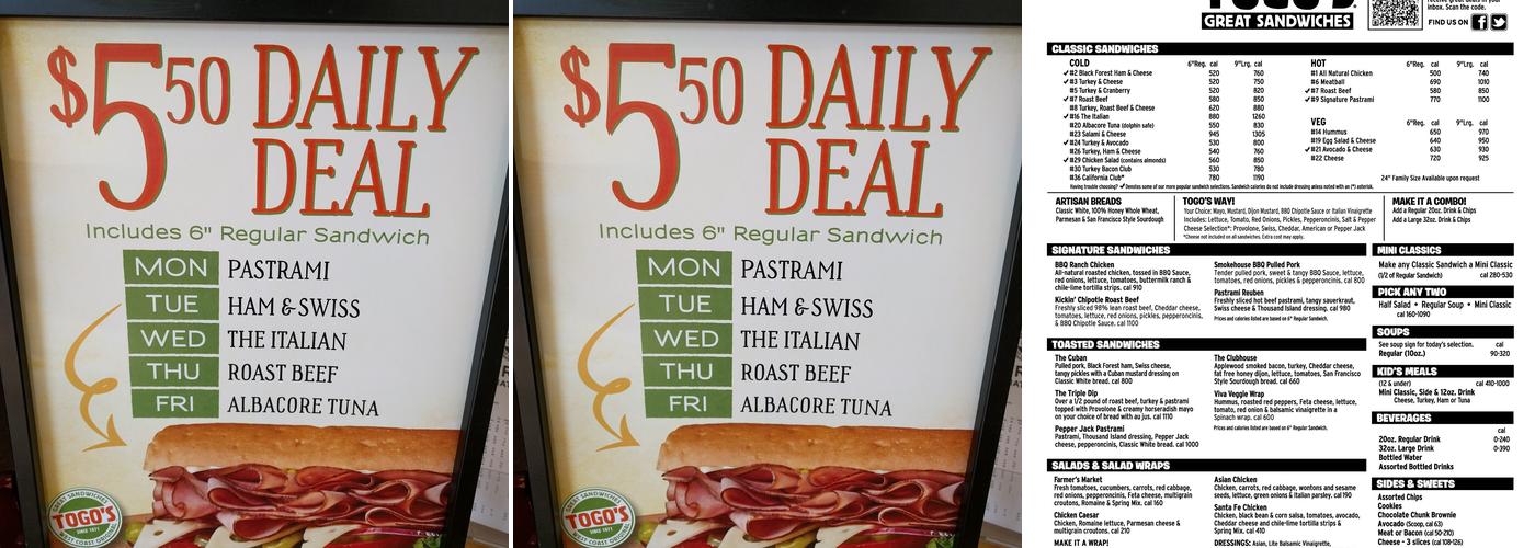 TOGO'S Sandwiches Menu