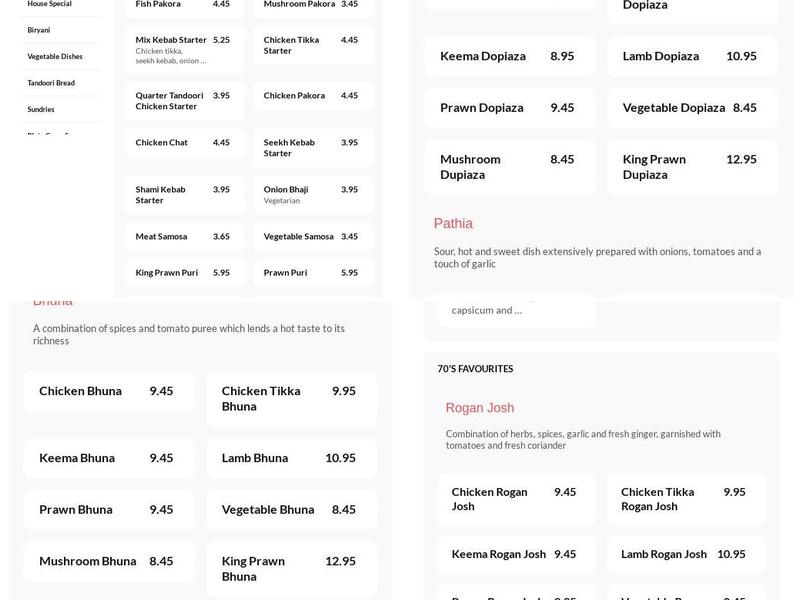 Rothwell Tandoori Menu