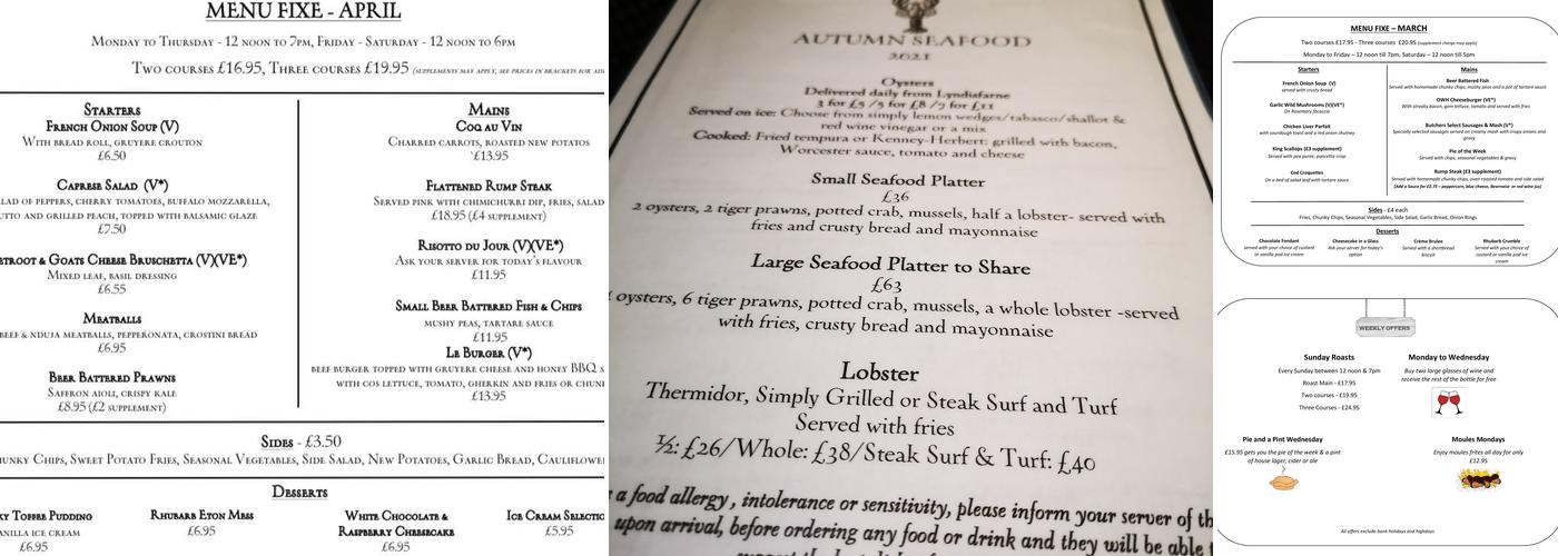 The Old White Horse Brasserie Menu