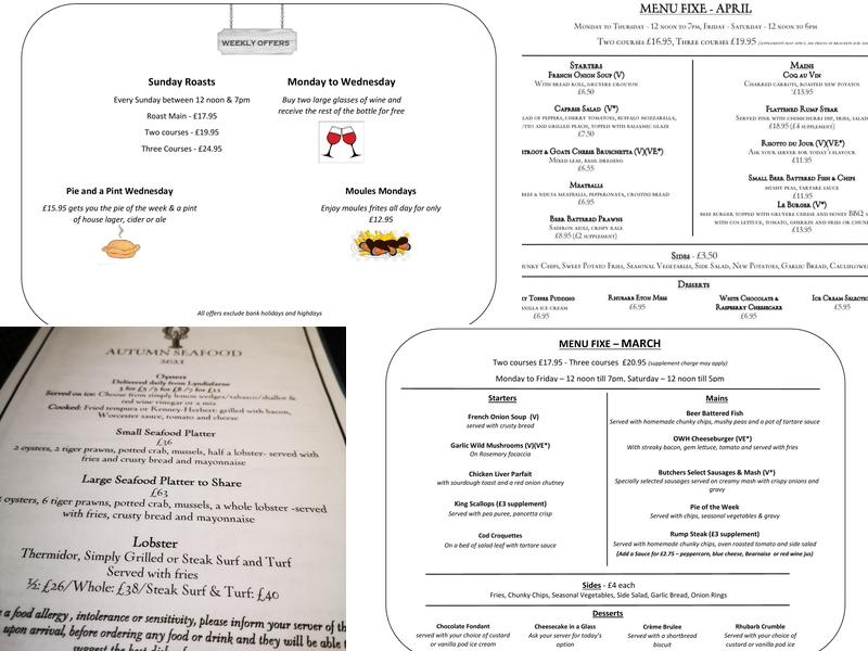 The Old White Horse Brasserie Menu