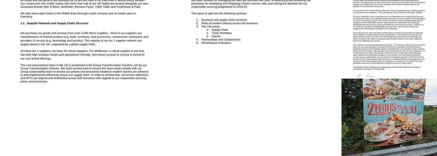 Premier Inn Pontefract North hotel Menu