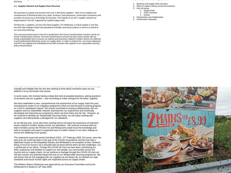 Premier Inn Pontefract North hotel Menu