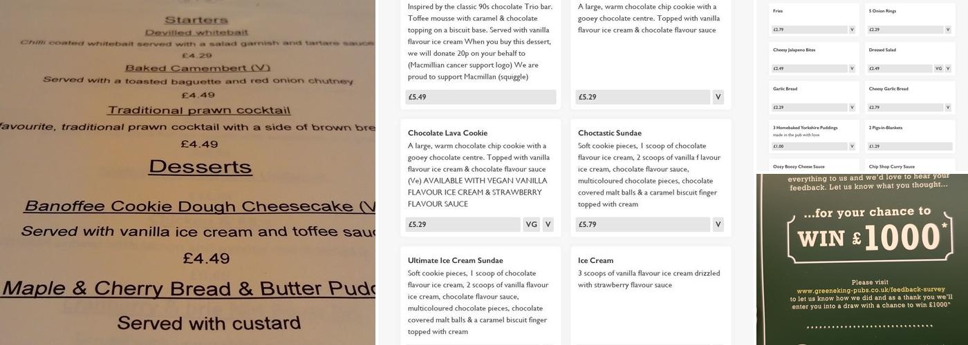 Gildersome Arms, Greene King Pub & Carvery Menu