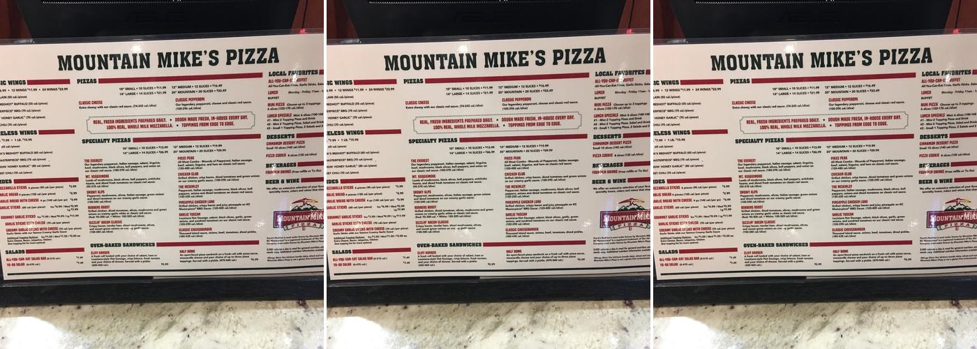 Mountain Mike's Pizza Menu