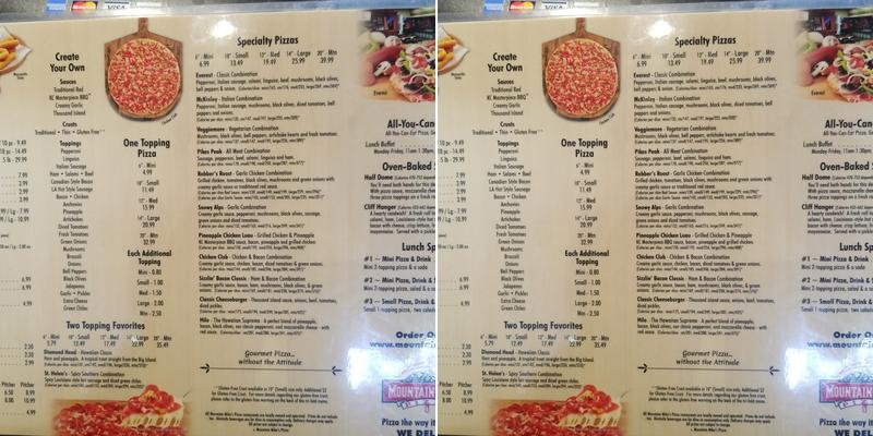 Mountain Mike's Pizza Menu