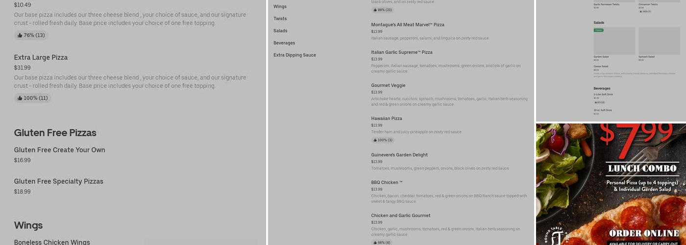 Round Table Pizza Menu