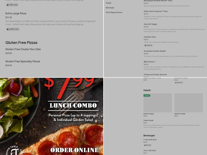 Round Table Pizza Menu