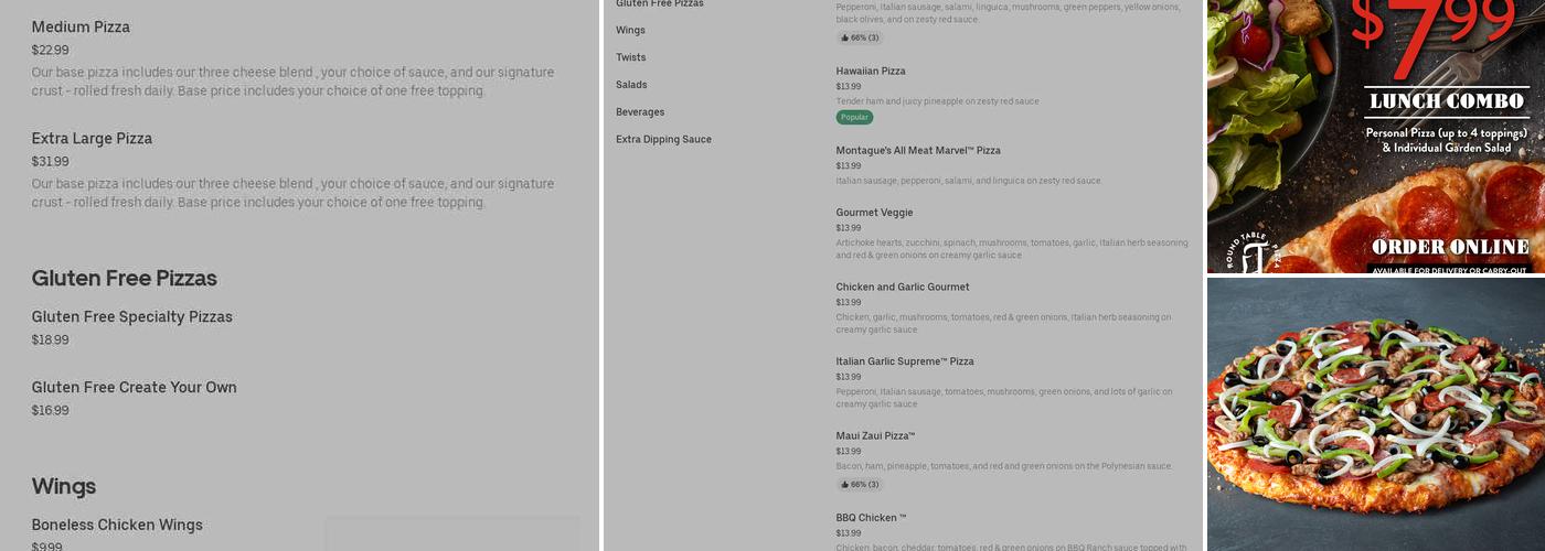 Round Table Pizza Menu